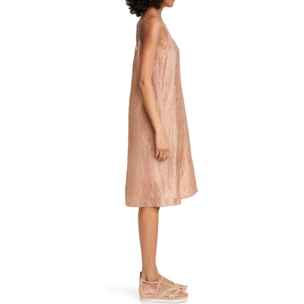New w/Tags - Eileen Fisher Lightweight Crushed Silk Cami Slipdress, Toffee, Lrg - Picture 10 of 13
